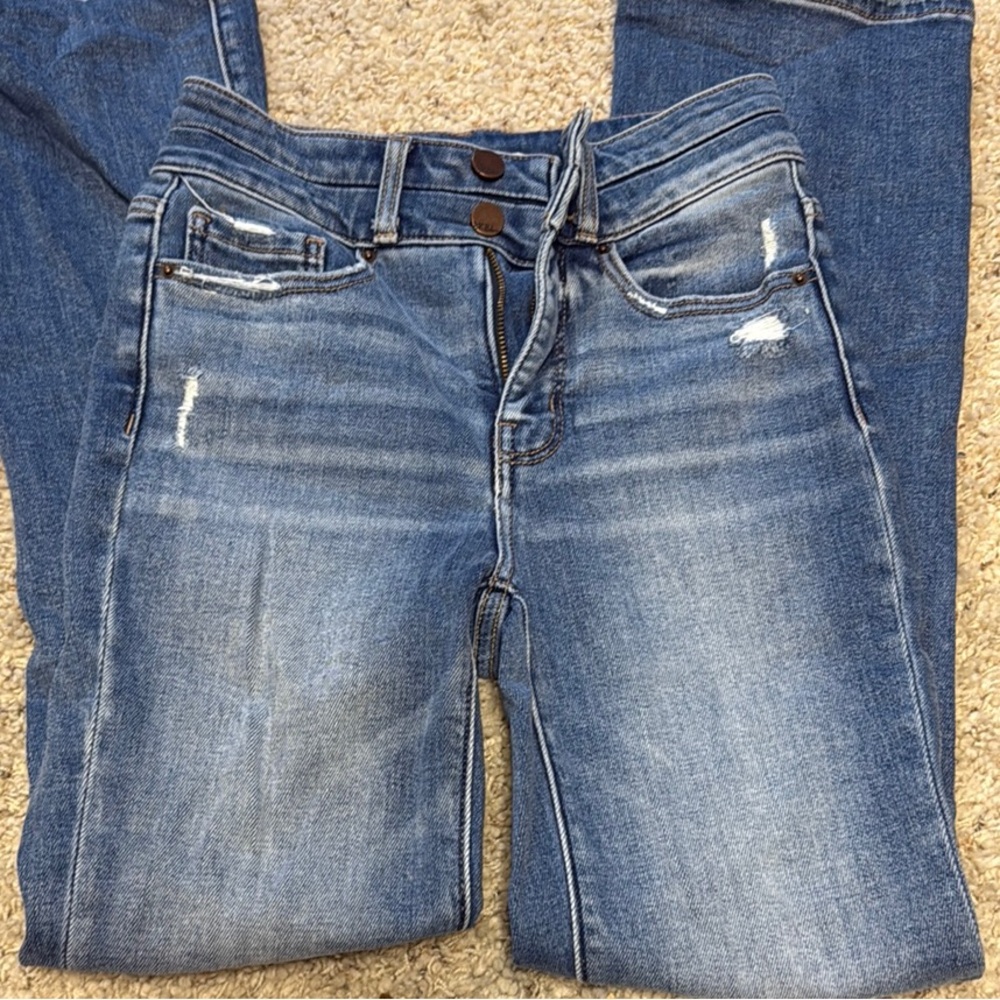 BKE Blue Bootcut Jeans with Distressed Details